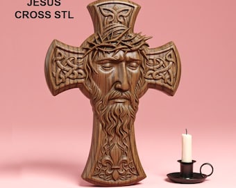 Jesus Face Cross 3D Relief STL | Celtic Christian CNC File (Digital Download)