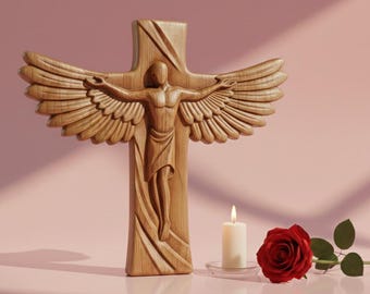 Angel Wings Cross 3D Relief STL File | CNC, Wood Carving