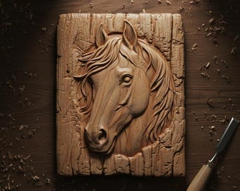 木製の馬の彫刻、馬の像、馬の芸術、木彫り、馬の家族、動物の置物、馬