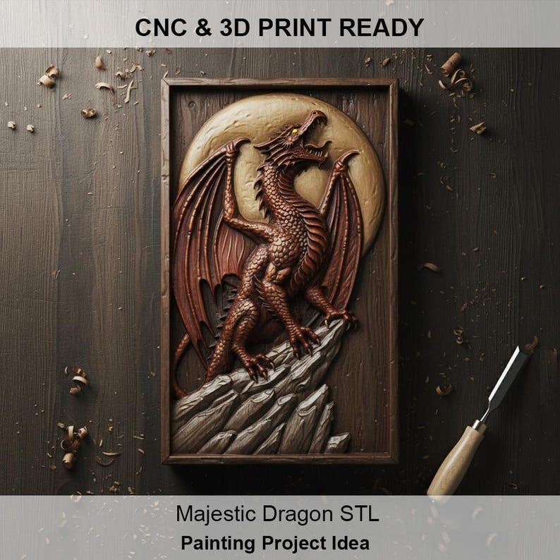 Dragon Relief STL File | Fantasy Dragon Wall Art CNC Router | 3D Print ...