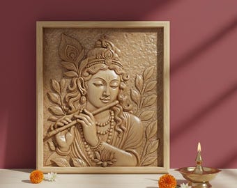 Archivo STL de Krishna para tallado CNC e impresión 3D. (Descarga digital)