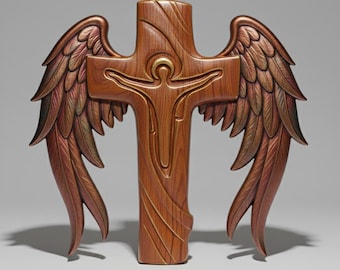 Angel Wings Crucifix 3D Relief STL File | CNC, 3D Print