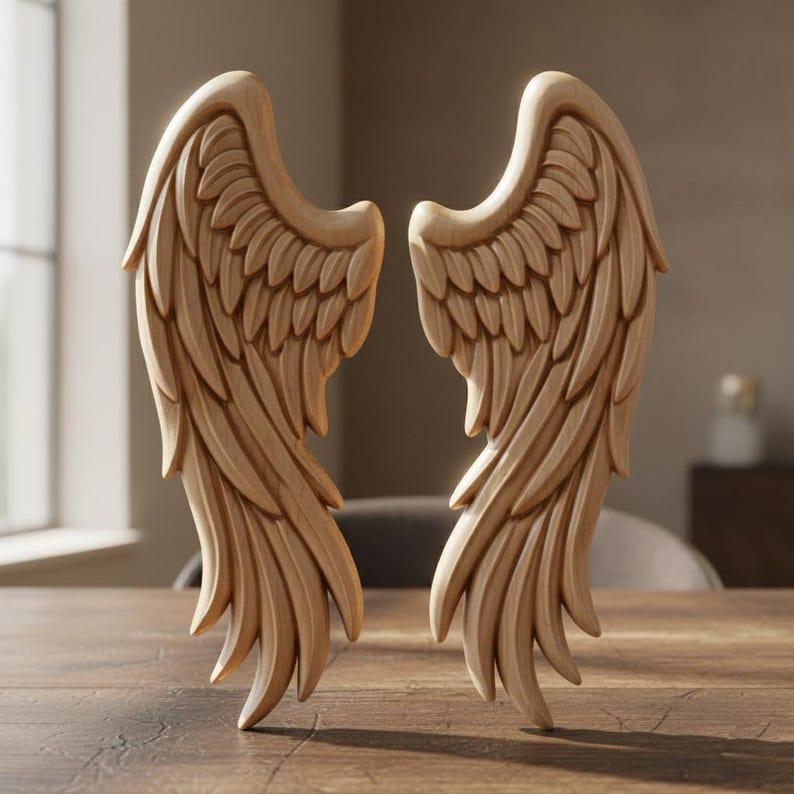Angel Wings 3D Relief STL | Wings CNC Carving File | Sacred Angel Wings ...