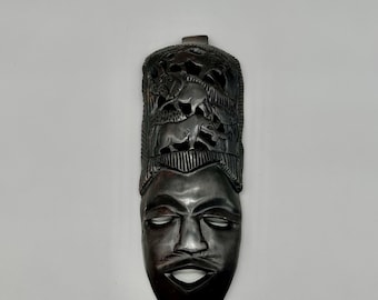 Large African Wooden Mask 14.7” – Hand Carved Tribal Wall Art – Animal Design