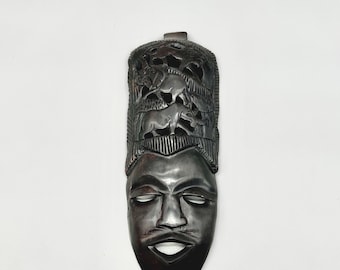 Large African Wooden Mask 14.7” – Hand Carved Tribal Wall Art – Animal Design