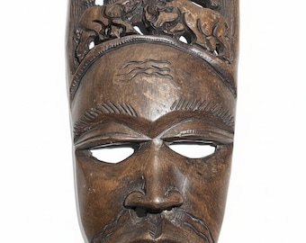Vintage Hand-Carved African  hardwood African Mask – Tribal Safari Decor
