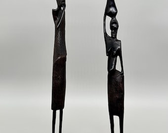 Conjunto de estatuetas africanas de madeira feitas à mão – Esculturas tribais altas para decoração de casa