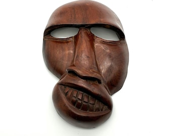 Hand Carved African Tribal Mask | Hardwood Face Sculpture, Ethnic Wall Decor