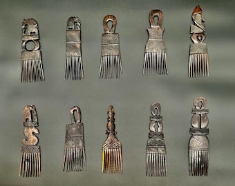 Authentic African Wooden Combs – Ethnic Carved Tribal Hair Pick Set