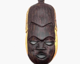 African Tribal Mask Wall Hanging – Hand Carved Wood Mask – Ethnic Decor