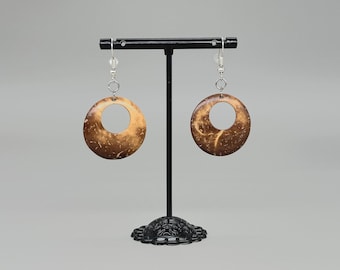 Coconut Shell Earrings – Natural Round Hoop Earrings, Handmade African Jewelry ( choose your color )