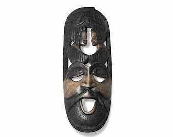 Grande maschera africana in legno da appendere al muro – Decorazione intagliata a mano