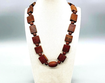 African Wood Necklace – Large Bead Natural Statement Jewelry