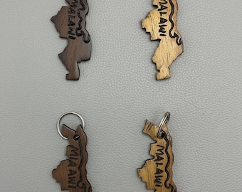 Malawi Map Wooden Keychain | African Country Key Ring | Natural Wood Gift/Travel Souvenir