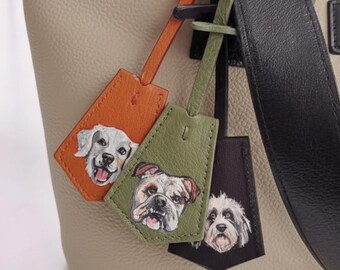Hand-Painted Leather Pet Portrait Bag Charm – Personalized Keychain Gift