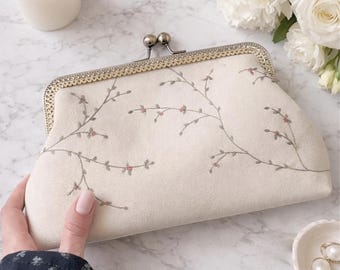 Handmade Embroidered Clutch – Personalized Photo Lining, Keepsake Gift