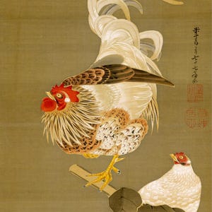 Vid con gallos – Fondo tradicional ukiyo-e para móvil / Descarga digital