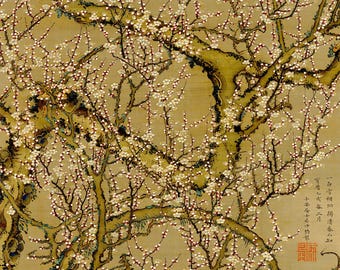 White Plum Blossoms Under the Moon – Japanese Art Wallpaper | Mirai Atelier