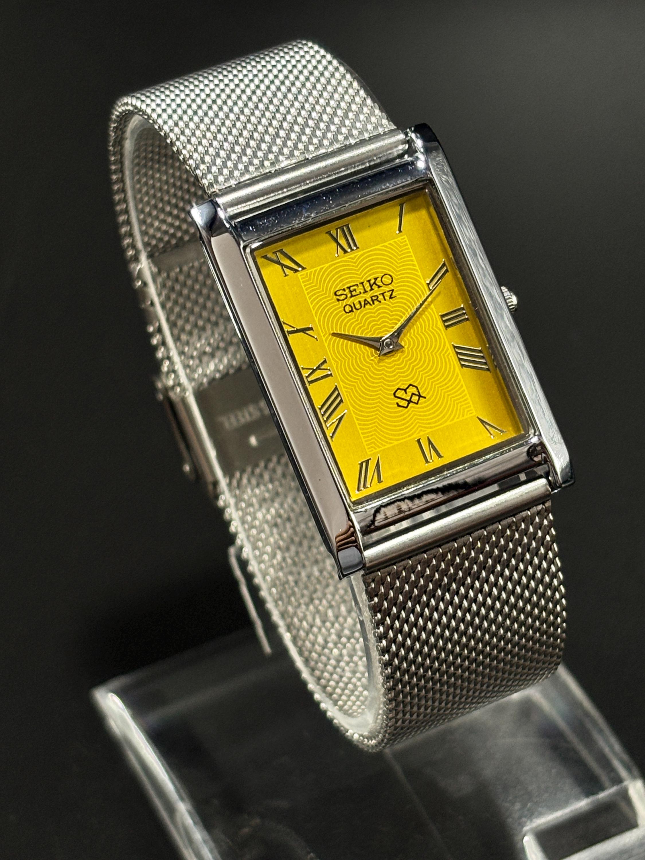 Vintage Seiko Tank Slim Watch: Roman Dial Stylish Timepiece for