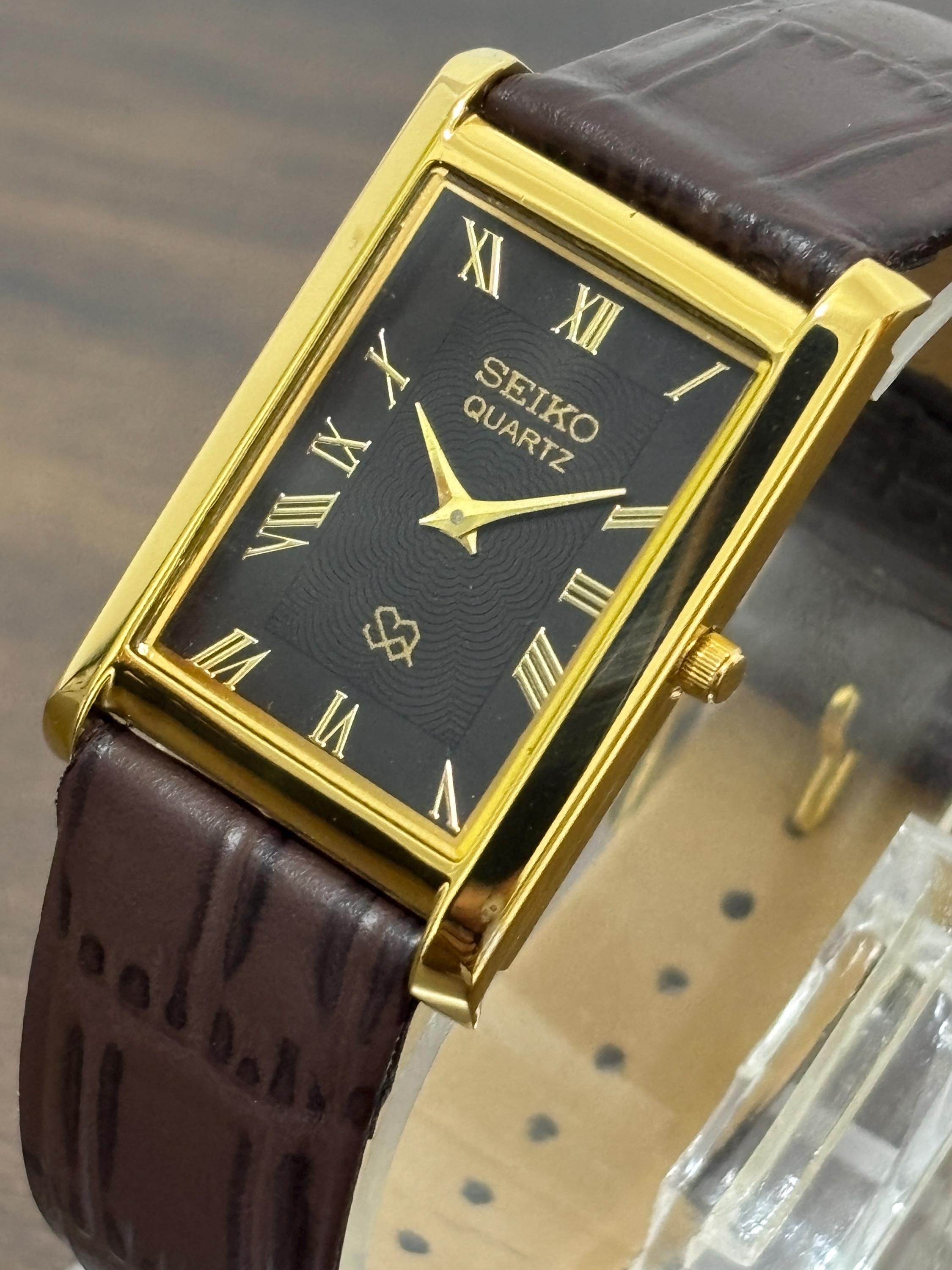 Unique Vintage Seiko Slim Tank Wristwatch: Quartz, Leather Watch, Roman ...