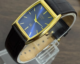 Vintage Seiko Quartz Watch: Stainless Steel, Leather Band, Rectangle Face