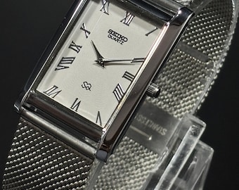 Vintage Seiko Tank Slim Watch: Roman Dial Dress Watch, Stainless steel