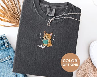 Camiseta Corgi para amantes de los libros, Camiseta de perro lector, Regalo para amantes de los perros, Regalo para amantes de los libros, Camiseta Corgi adorable, Camiseta Comfort Colors