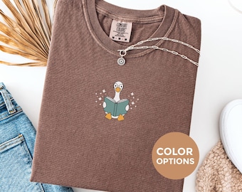 Camiseta "Ganso leyendo un libro", ideal para amantes de los libros, ideal para lectores, con ilustración de animales, unisex, con colores cómodos.