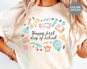 Camiseta Comfort Colors® para el primer día de clases, camiseta de regreso a clases, para maestros de primaria, regalo de agradecimiento para maestros, camiseta para útiles escolares.