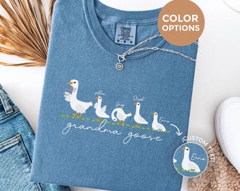Camiseta "Abuela Ganso" Comfort Colors®, camiseta personalizada con nombre de nieto, regalo familiar "Ganso" personalizado para abuela, regalo para el Día de la Madre, arte floral