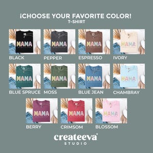 Custom mama shirt with a faux patchwork design. Add your kids’ names and choose from soft pastel colors for a sweet, personalized look.