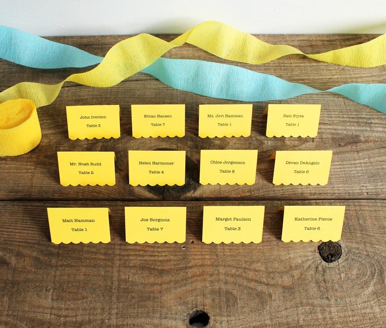 yellow printed place cards for wedding party set of 100 delaney shower