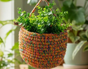 Plant Hanger Crochet Pattern PDF, Boho Wall Planter Basket, Textured Multicolor Digital Guide
