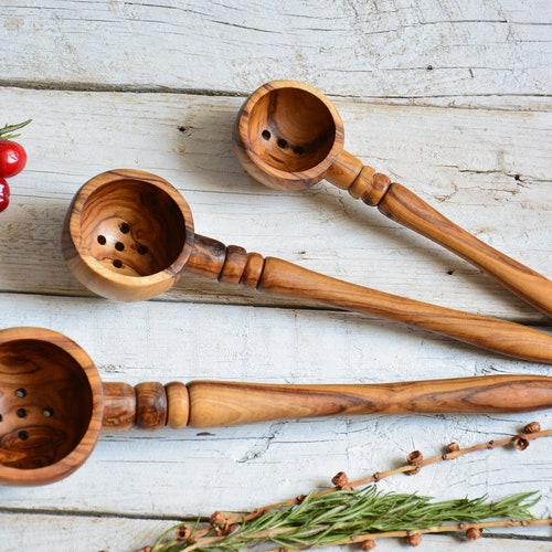 Wooden French Pierced Olives Ladle Scoop Spoon / Olives Ladle - Etsy