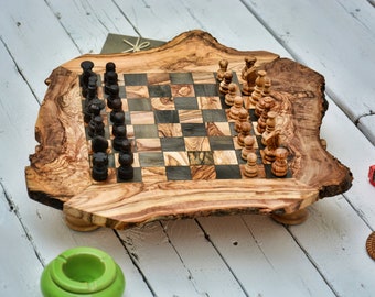 Chess Set, Engraved Unique Rustic Chess Set Board Game Set 17.7 Inch, Dad gift, Boyfriend Gift, Birthday Gift, Groomsmen Gift