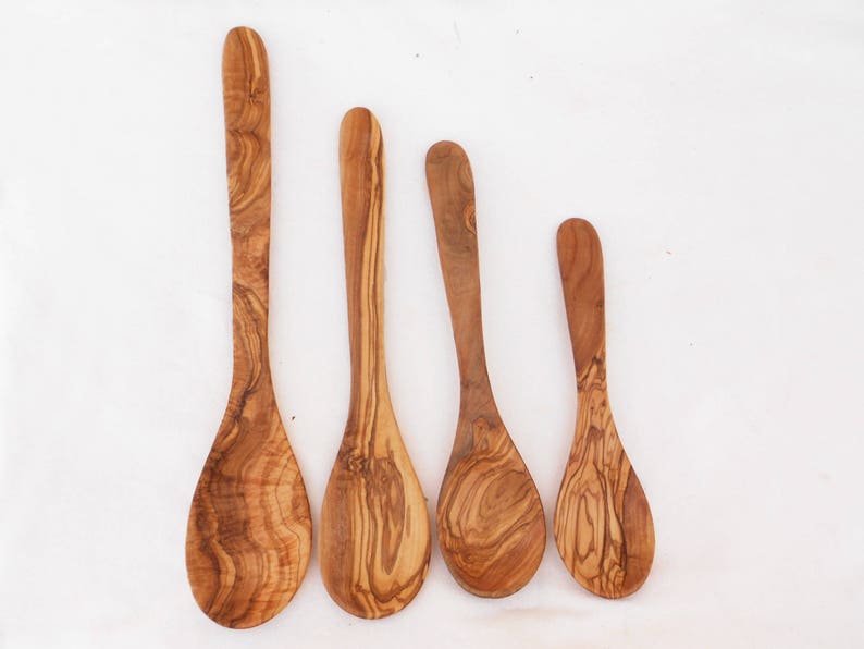 Olive Wood Spoon Set / 4 Wooden Kitchen Cooking Salad Spoons Etsy