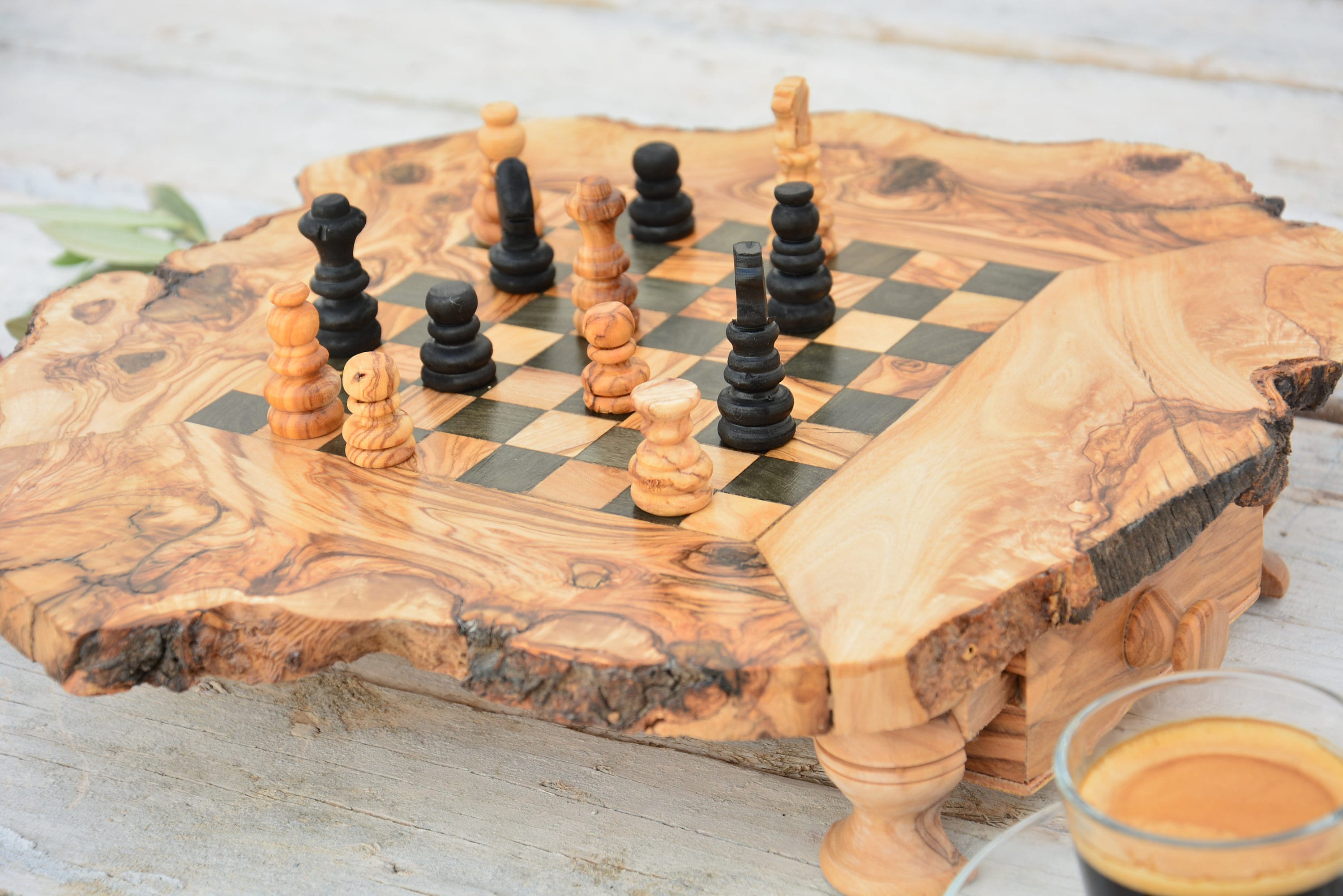 Wooden Chess Board Set - Olive Wood Made in Israel - 7.5