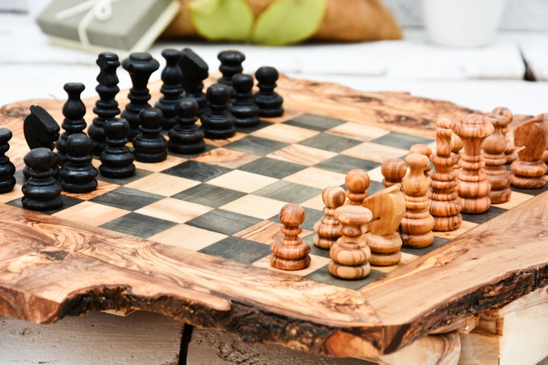 Rustic Chess Set, Unique Natural Edges Chess Set, Wooden Chess Board Set Game, Dad gift image 6
