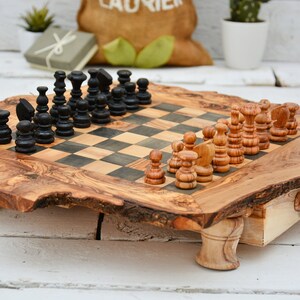 Rustic Chess Set, Unique Natural Edges Chess Set, Wooden Chess Board Set Game, Dad gift image 3