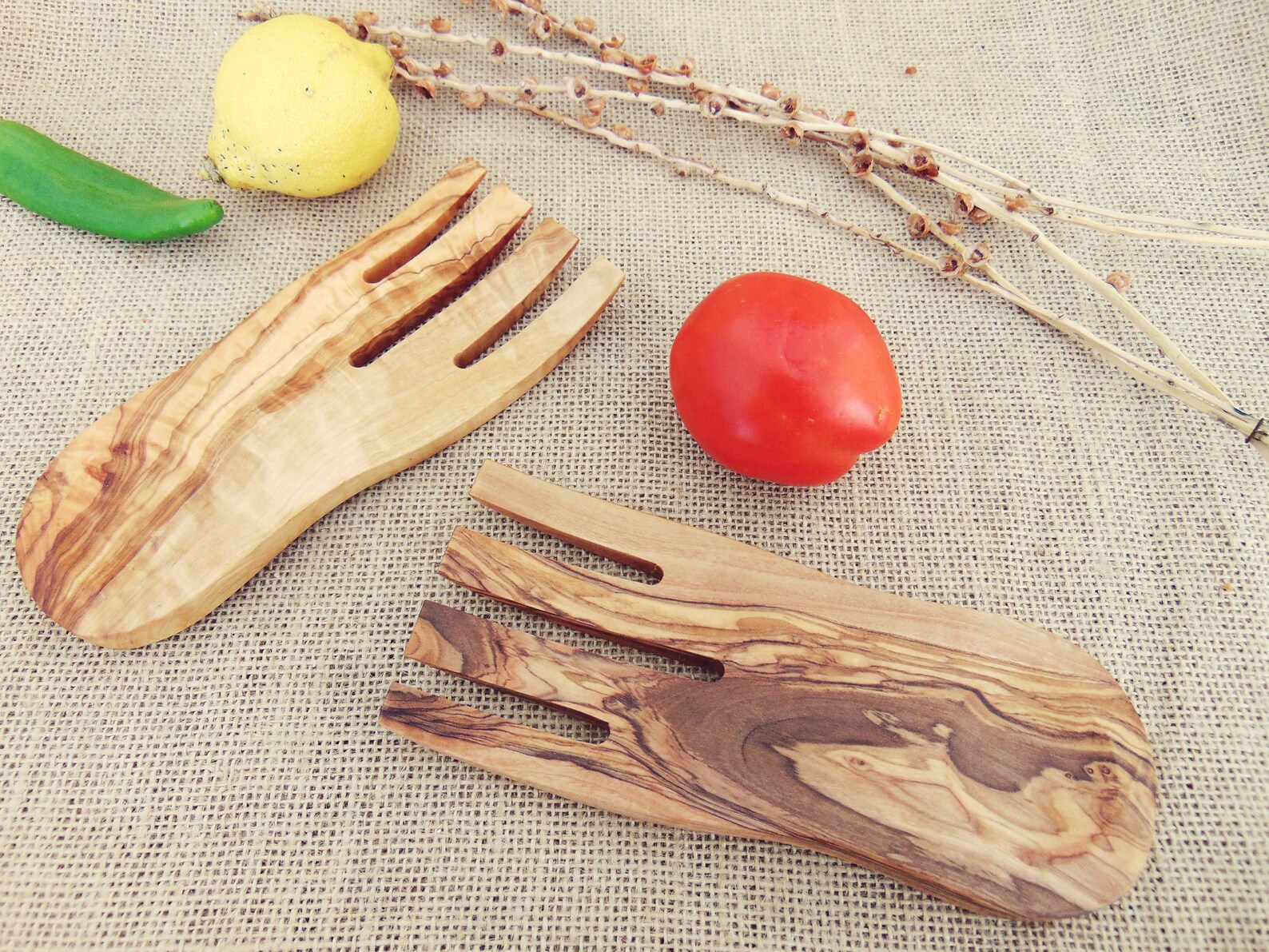 Olive Wood Salad Mixing Serving Utensils Set / Olive Wood Etsy