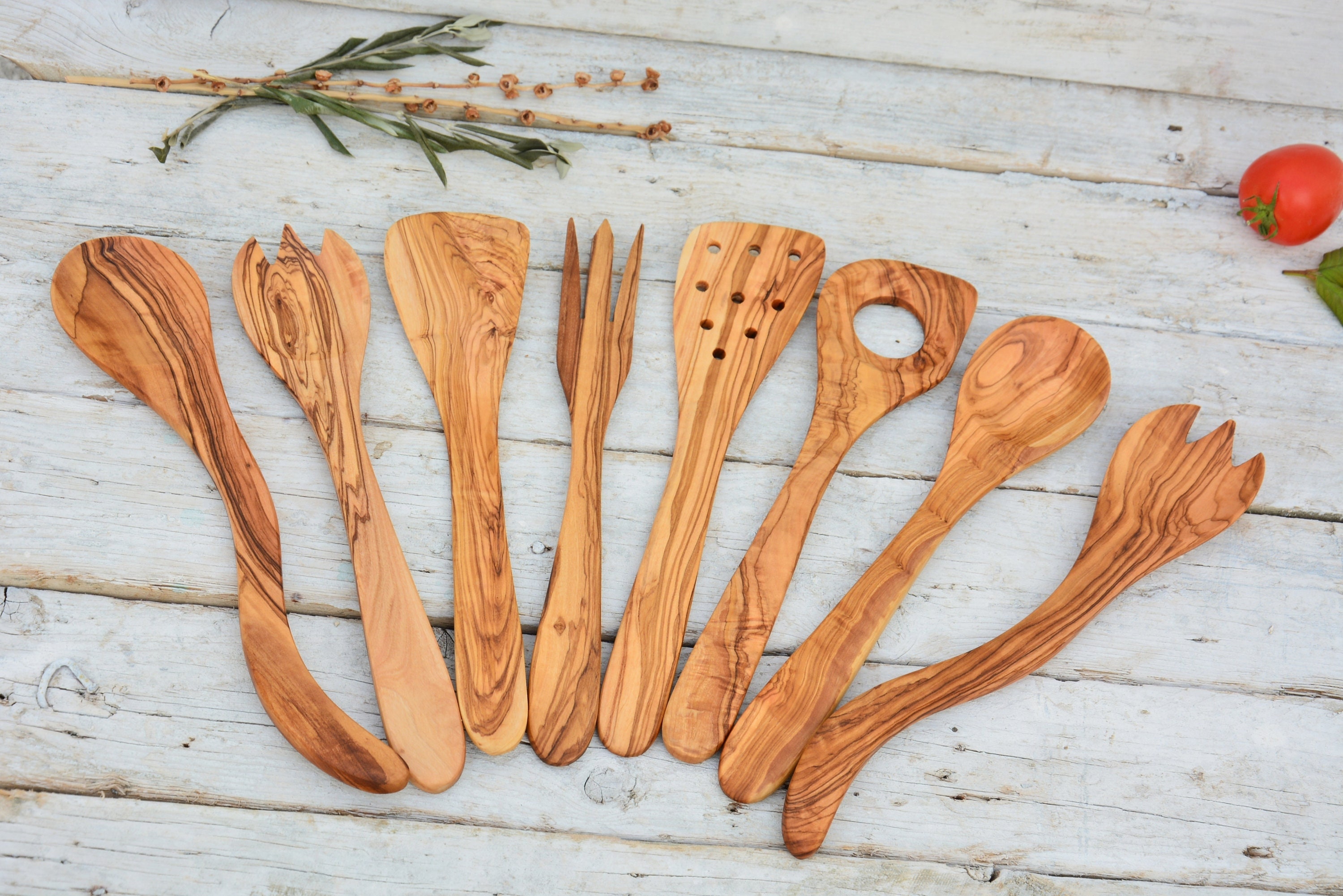 Olive Wood Utensil Set, Wooden Utensils for Cooking, Kitchen