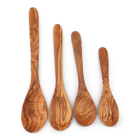 Olive Wood Spoon Set / 4 Wooden Kitchen Cooking Salad Spoons Etsy