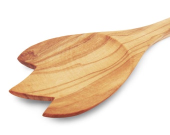 Olive Wood Spoon Fork Spork 10 inches / Wooden Salad Serving Cooking Kitchen Utensil Spoon, Housewarming Gift