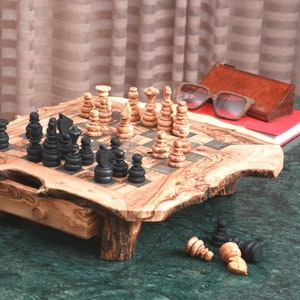 Rustic Chess Set, Unique Medium Size Chess Set , Custom Monogrammed Wooden Chess Set Game, Dad gift