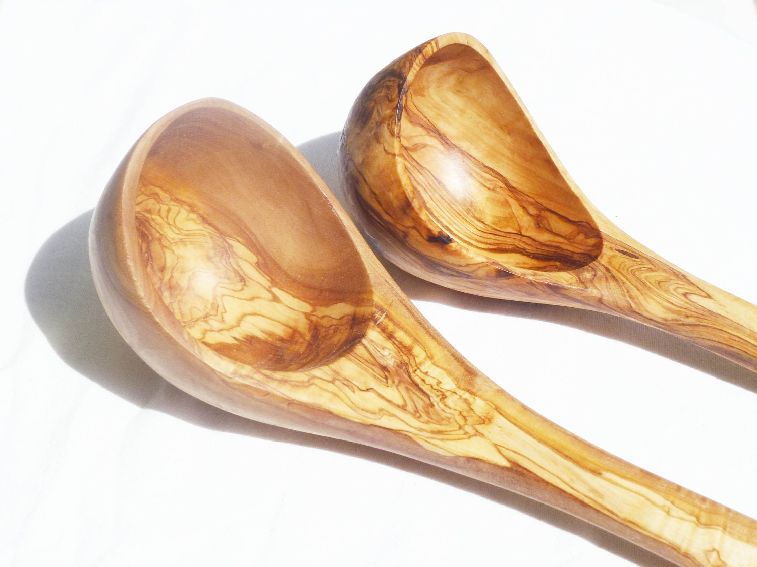 Set of 2 Olive Wood Soup Ladle Set Wooden Soup Spoon Ladle Etsy