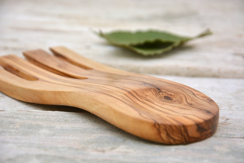 Olive Wood Salad Hand Tong / Wooden Serving Hand Etsy
