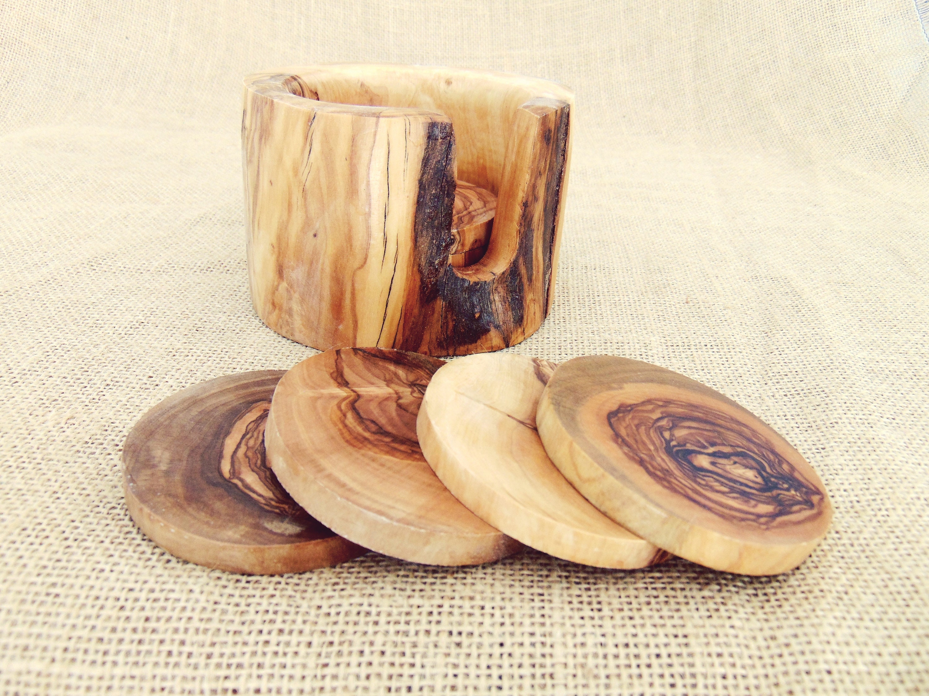 Kitchen Coaster set with Rustic Holder Personalized Natural Etsy