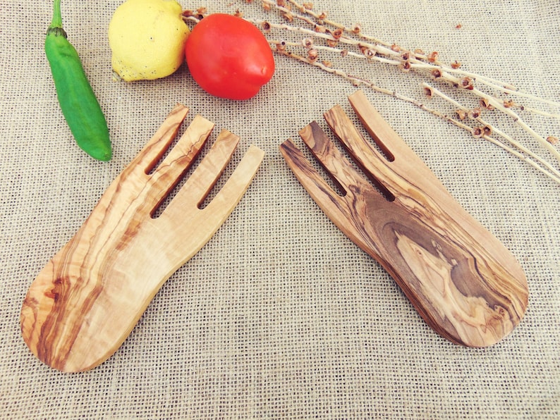 Olive Wood Salad Mixing Serving Utensils Set / Olive Wood Etsy