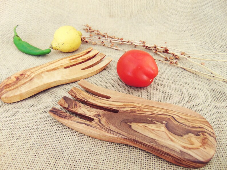 Olive Wood Salad Mixing Serving Utensils Set / Olive Wood Etsy