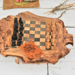 Rustic Chess Set, Unique Natural Edges Chess Set, Wooden Chess Board Set Game, Dad gift Yes